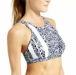 NWT Athleta Black White Animal Print Underwire High Neck Bikini Top Size 38 D/DD